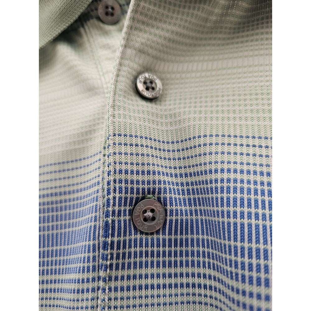 Men's PGA Tour Short Sleeve Striped Golf Polo Shirt Size Large Green & Blue - Picture 2 of 5